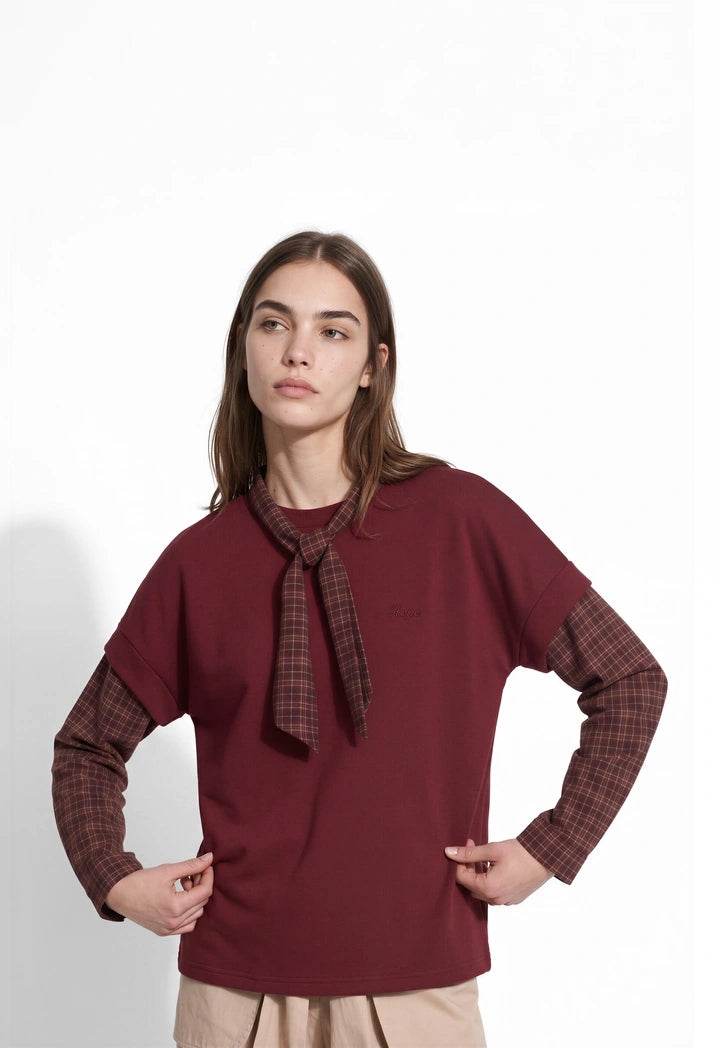Plaid Sleeve Sweatshirt