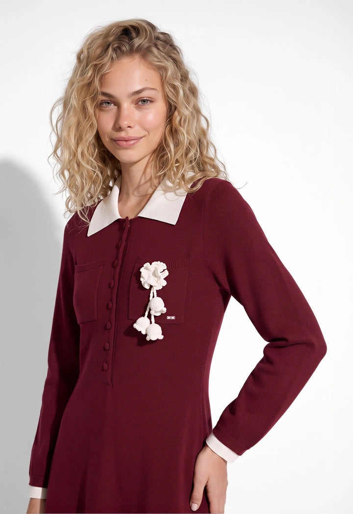 Knit Dress with Crochet Brooch