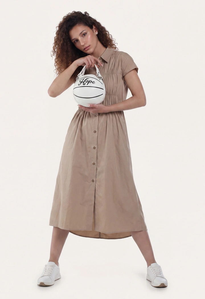 Pleated Smocked Solid Shirt Dress
