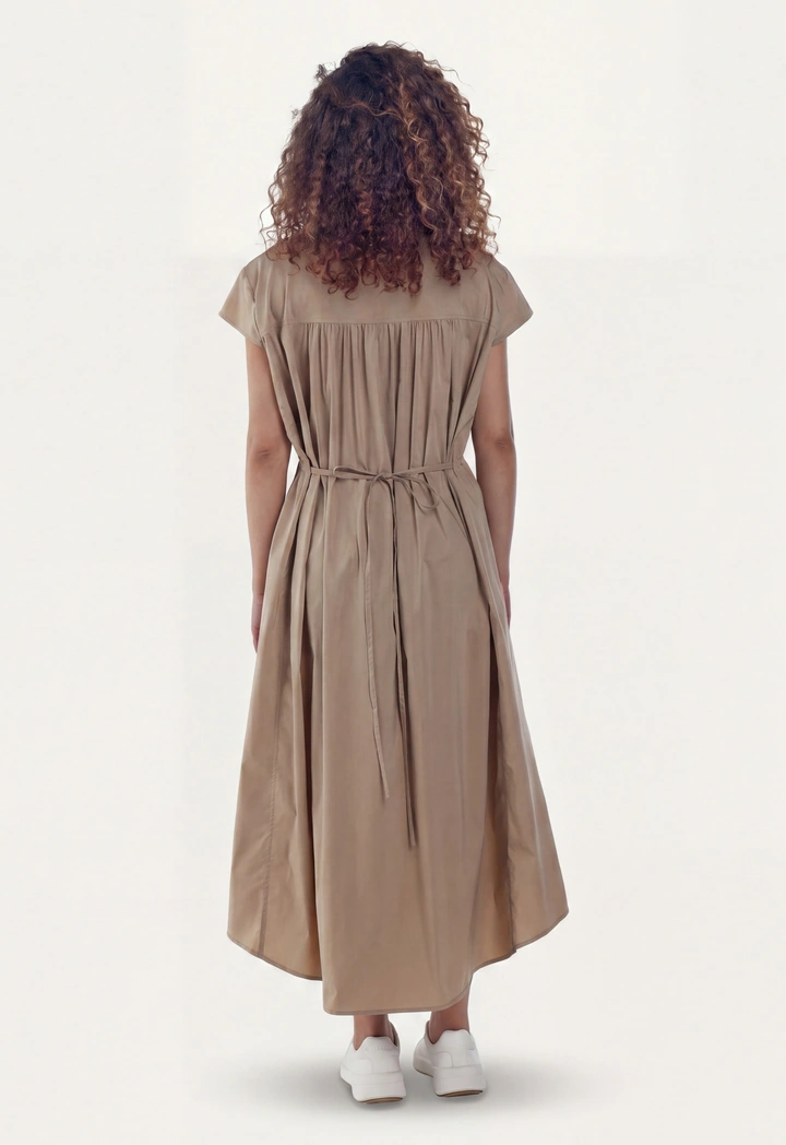 Pleated Smocked Solid Shirt Dress
