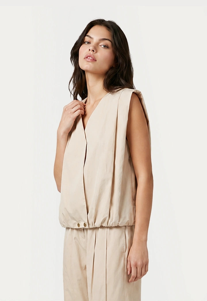 Solid Pleated Ruffle Gilet
