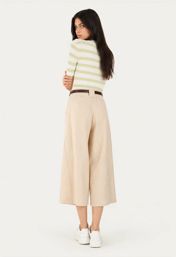 Wide-Leg Trousers with Belt and Scarf Detail