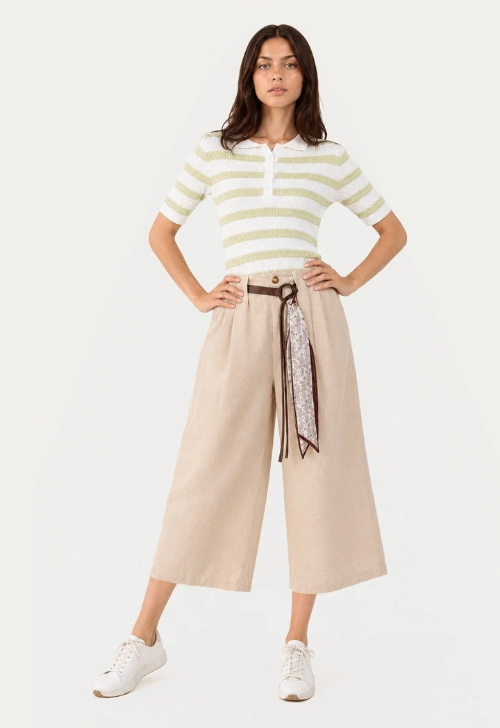 Wide-Leg Trousers with Belt and Scarf Detail