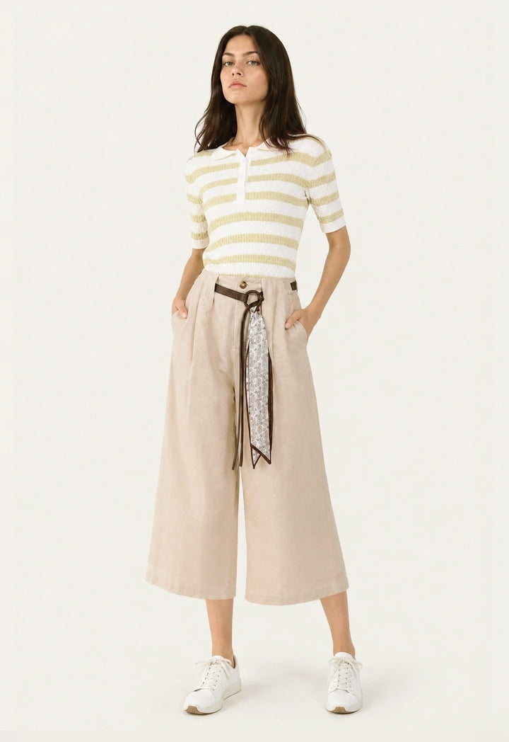 Wide-Leg Trousers with Belt and Scarf Detail