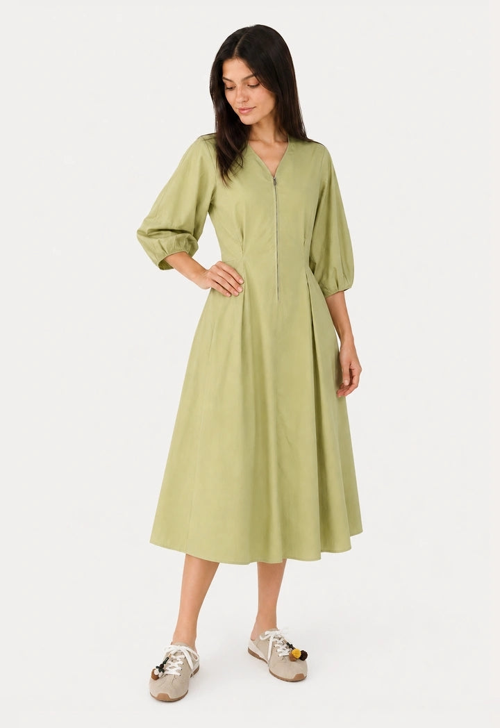 Flared Hem Balloon Sleeves Dress