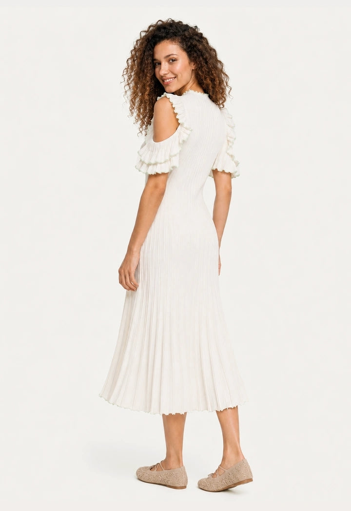 Ruffled Cold Shoulder Knit Dress