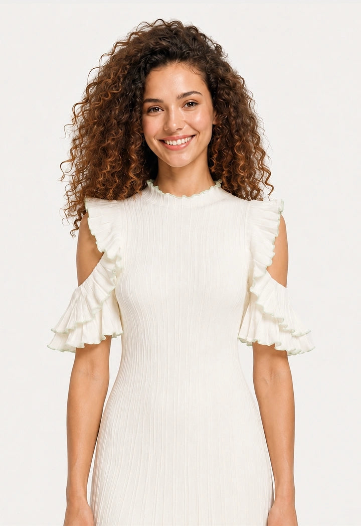 Ruffled Cold Shoulder Knit Dress