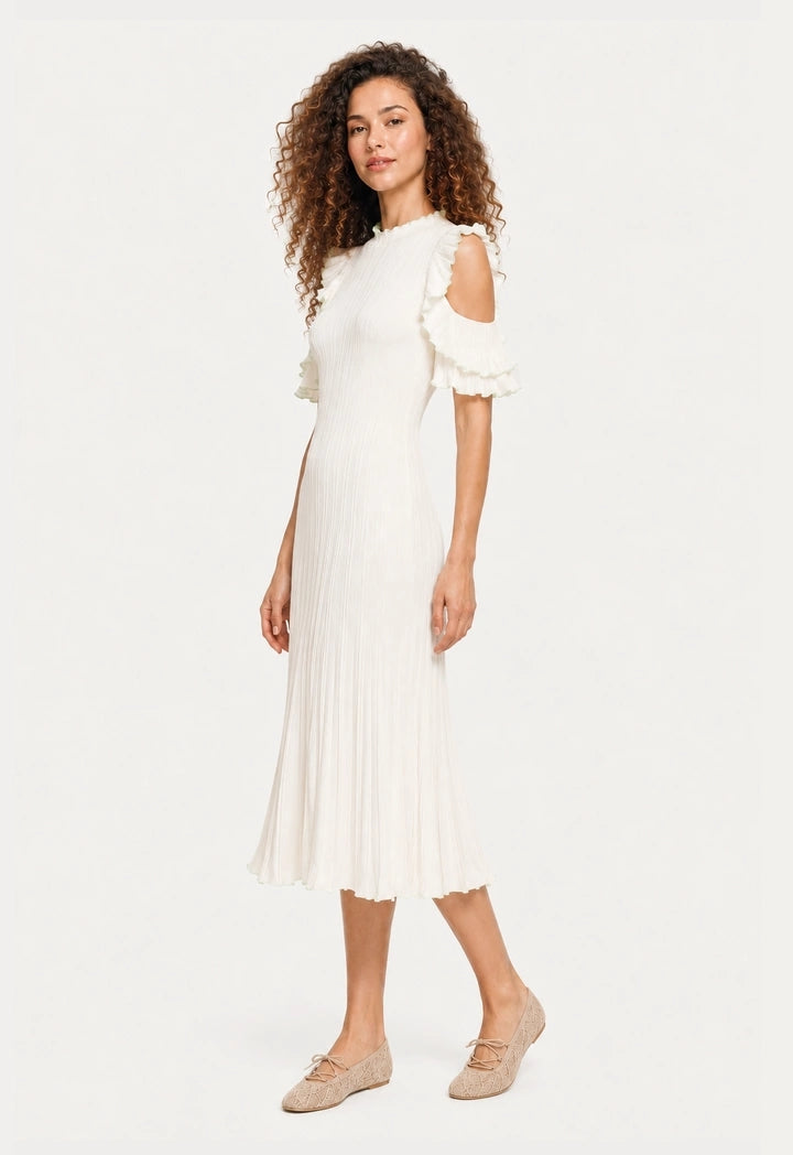 Ruffled Cold Shoulder Knit Dress