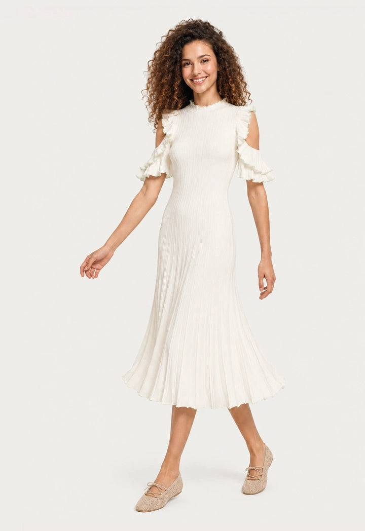 Ruffled Cold Shoulder Knit Dress