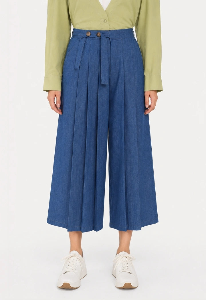 Wide-Leg Pleated Trousers