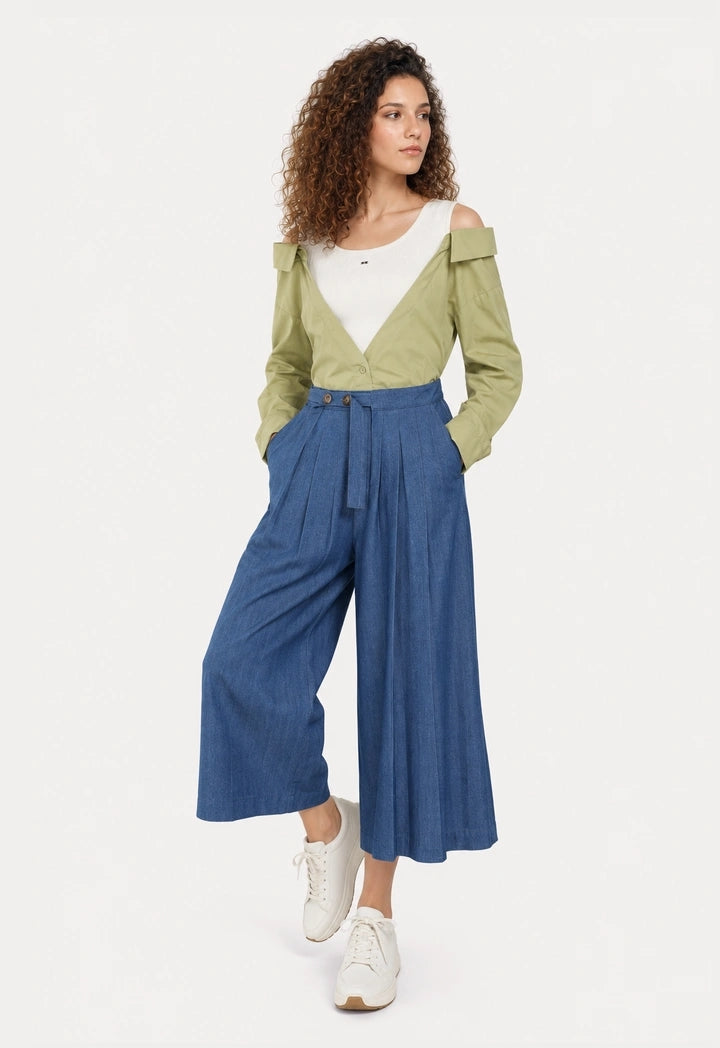 Wide-Leg Pleated Trousers