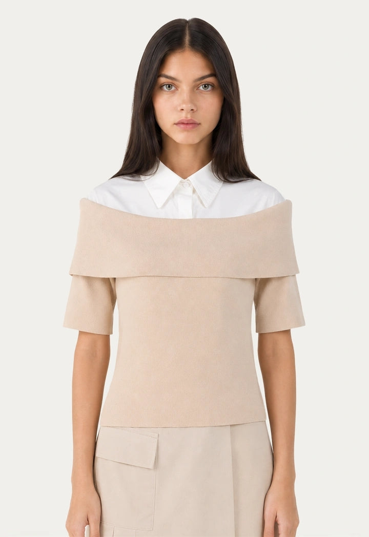 Knitted Blouse with Shirt Details