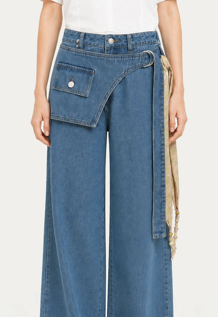 Wide-Leg Jeans with Belt Details