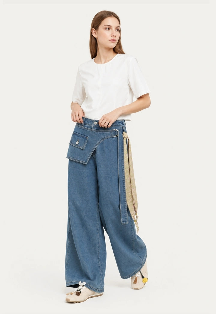 Wide-Leg Jeans with Belt Details