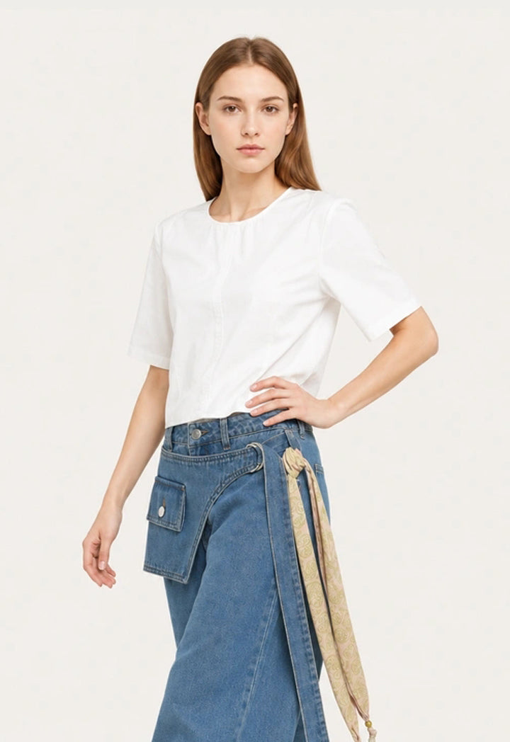 Stitches Detailed Solid Blouse