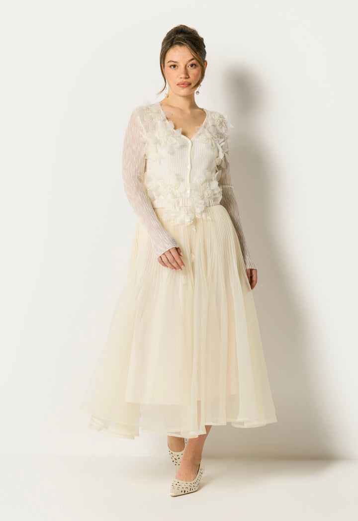 Floral Organza Midi Skirt Champagne