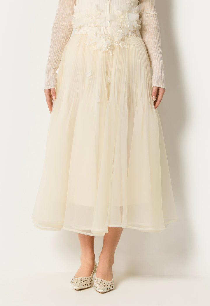 Floral Organza Midi Skirt Champagne