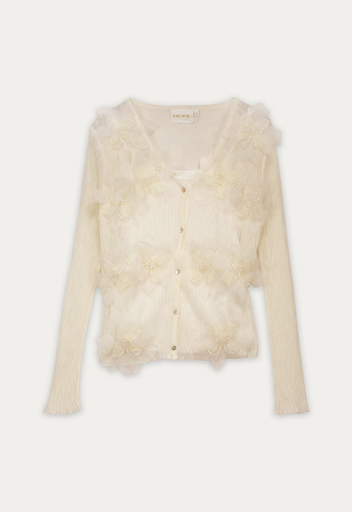 Flower Detail Button Cardigan Champagne