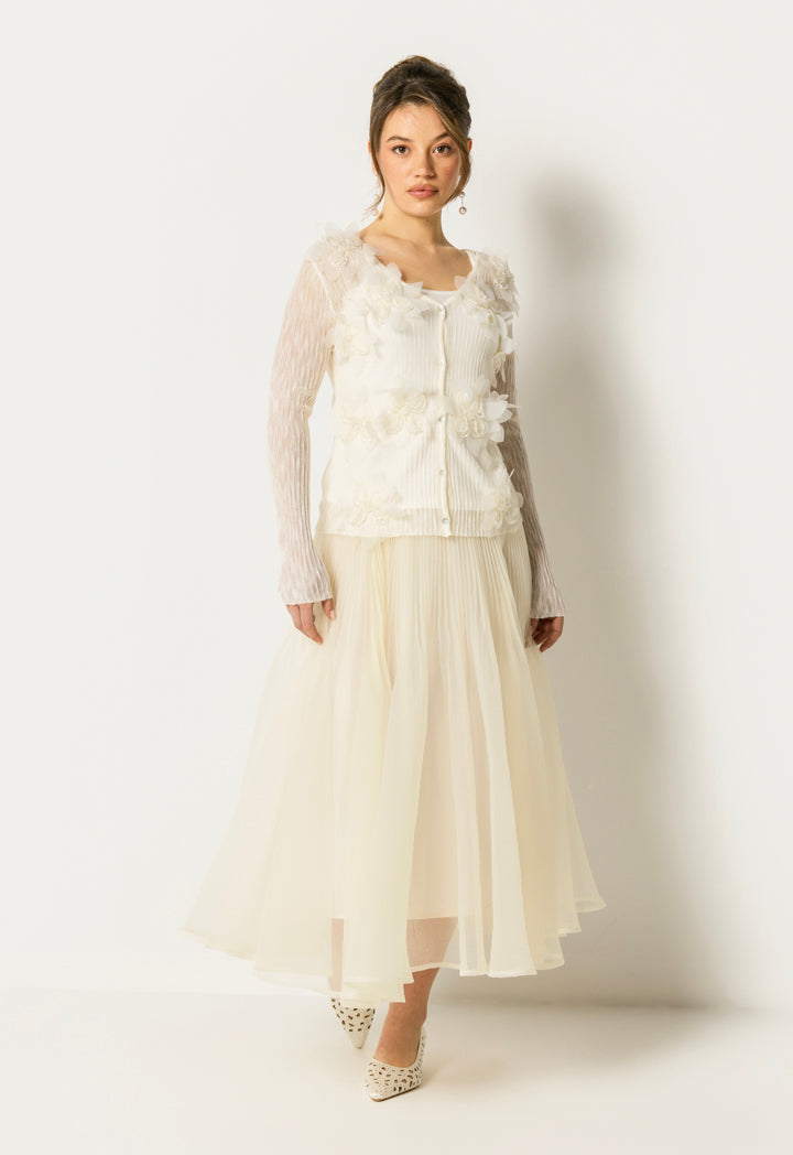 Flower Detail Button Cardigan Champagne