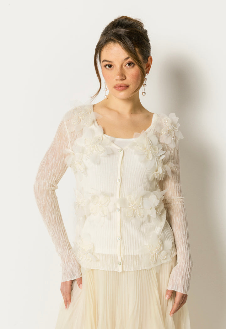 Flower Detail Button Cardigan Champagne