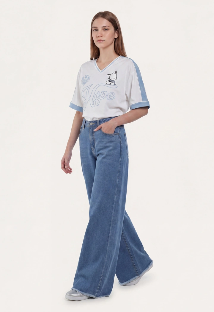 Frayed Hem Wide Leg Jeans