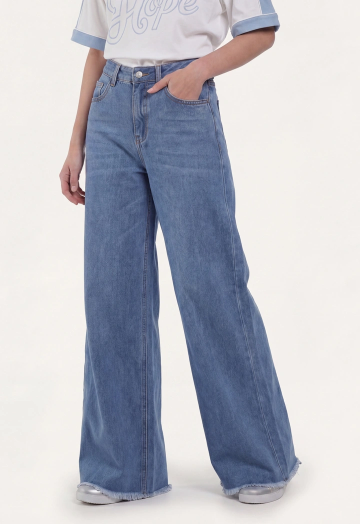 Frayed Hem Wide Leg Jeans
