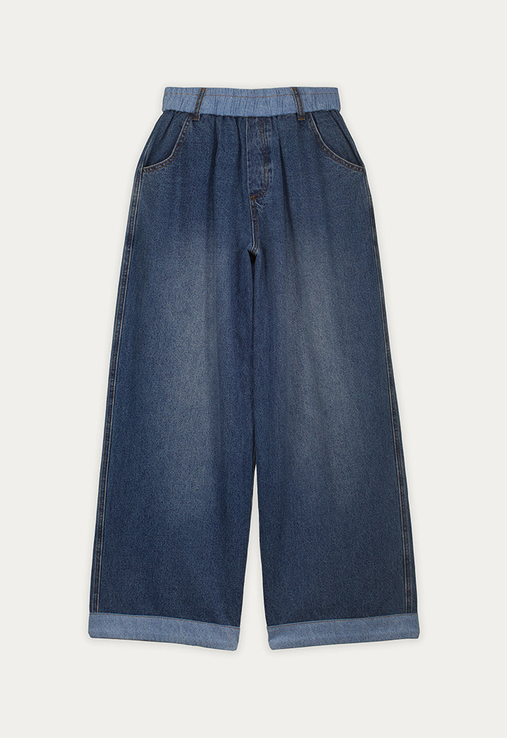 Contrast-Hem Wide-Leg Denim