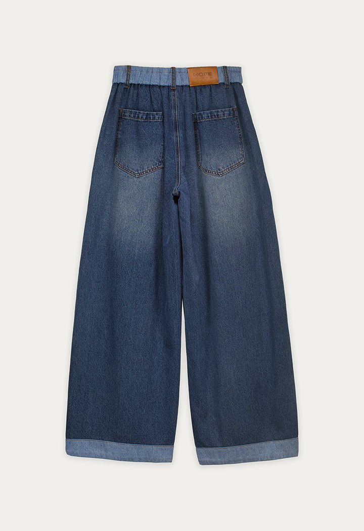 Contrast-Hem Wide-Leg Denim