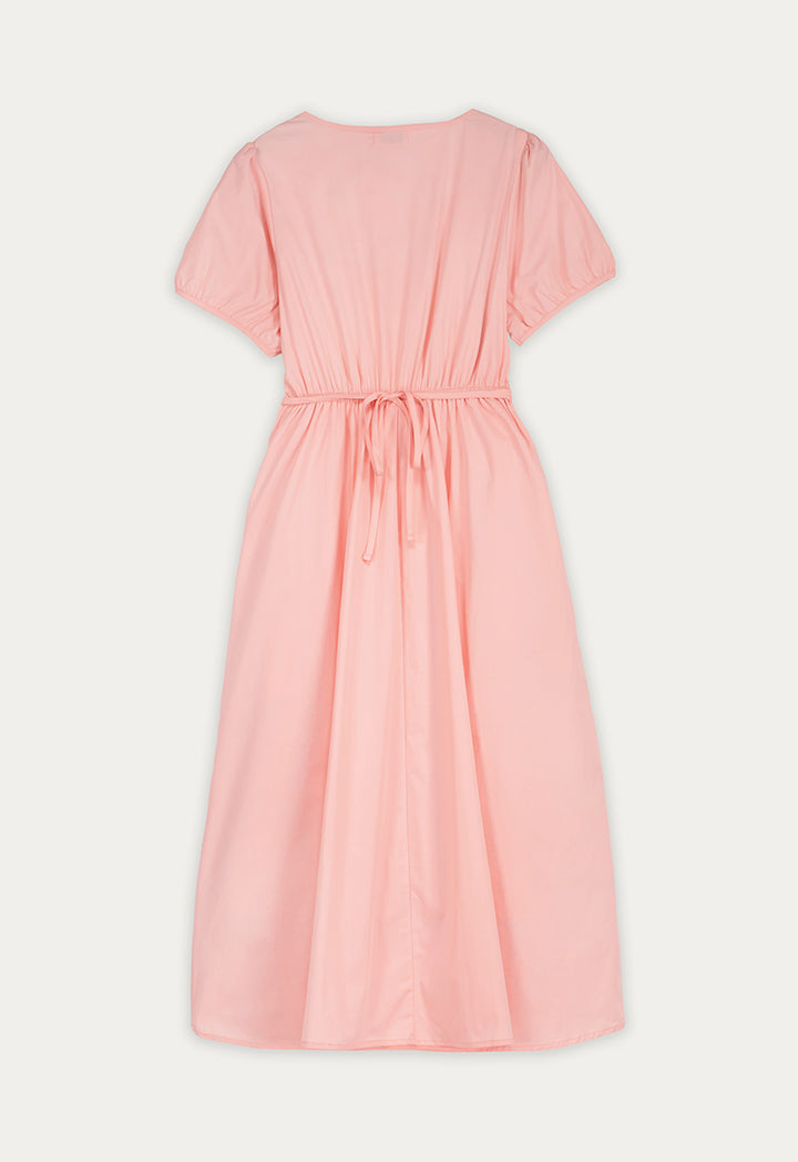 Puffed-Sleeves Pleated Dress