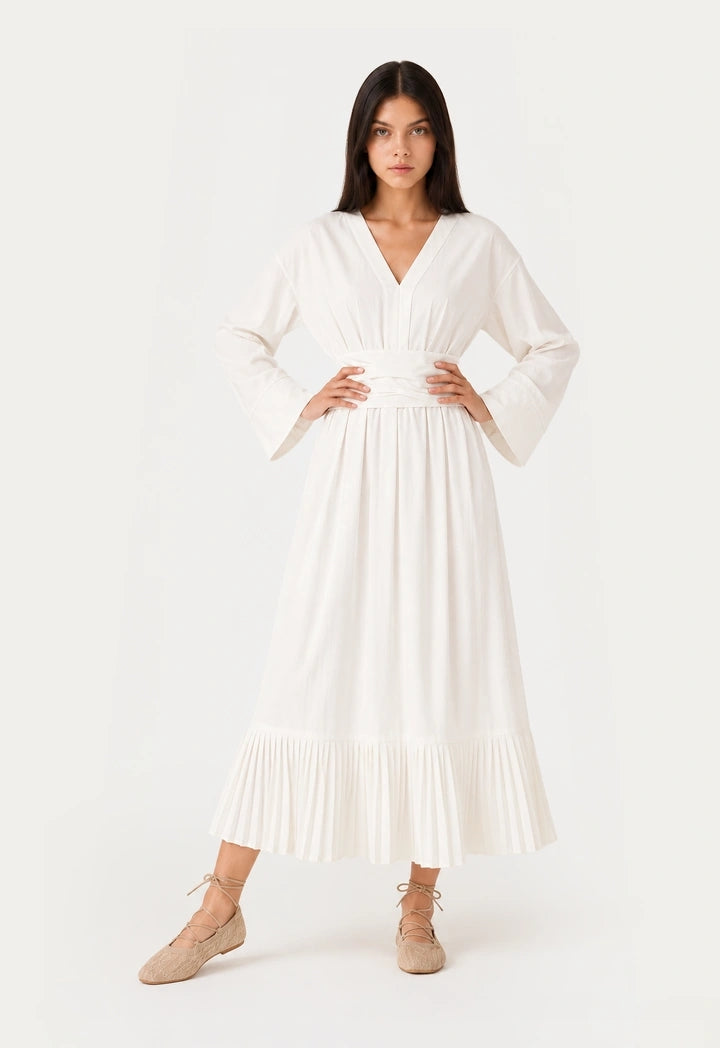 Tie-Belt Pleated Dress