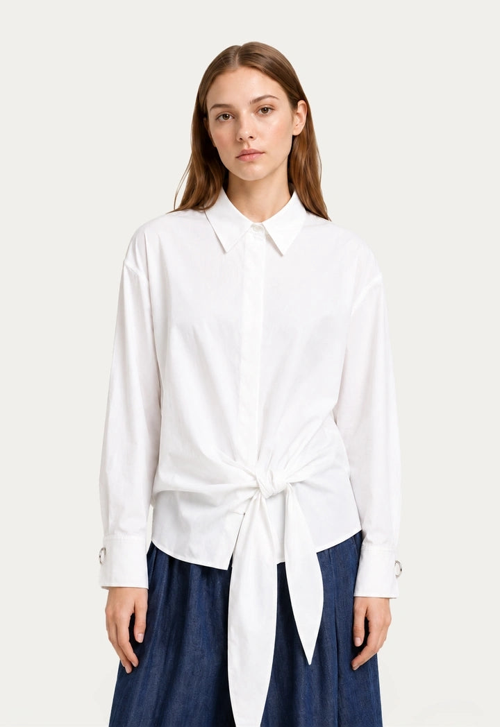 Tie-Waist Solid Shirt