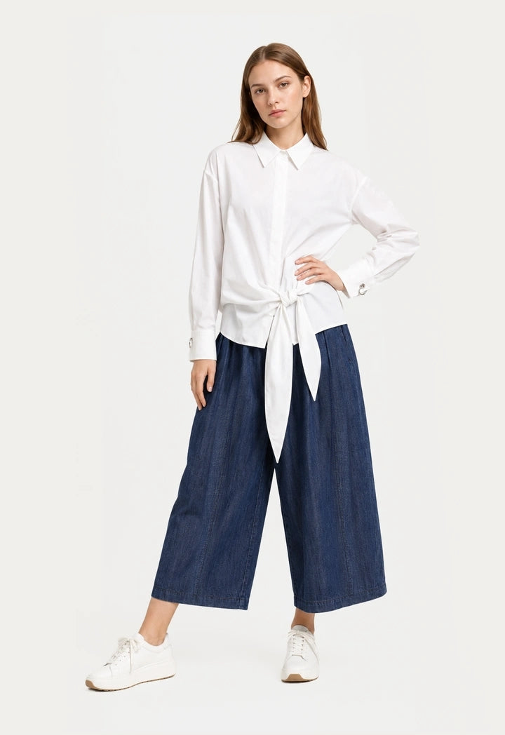 Tie-Waist Solid Shirt
