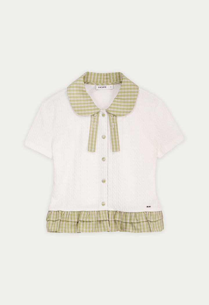 Knitted Blouse with Plaid Detail