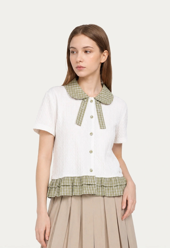 Knitted Blouse with Plaid Detail