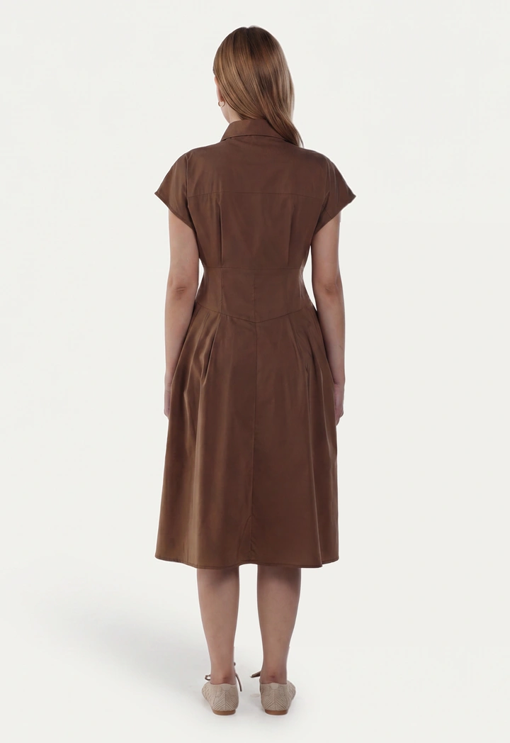Pleated Flared Hem Shirt Dress