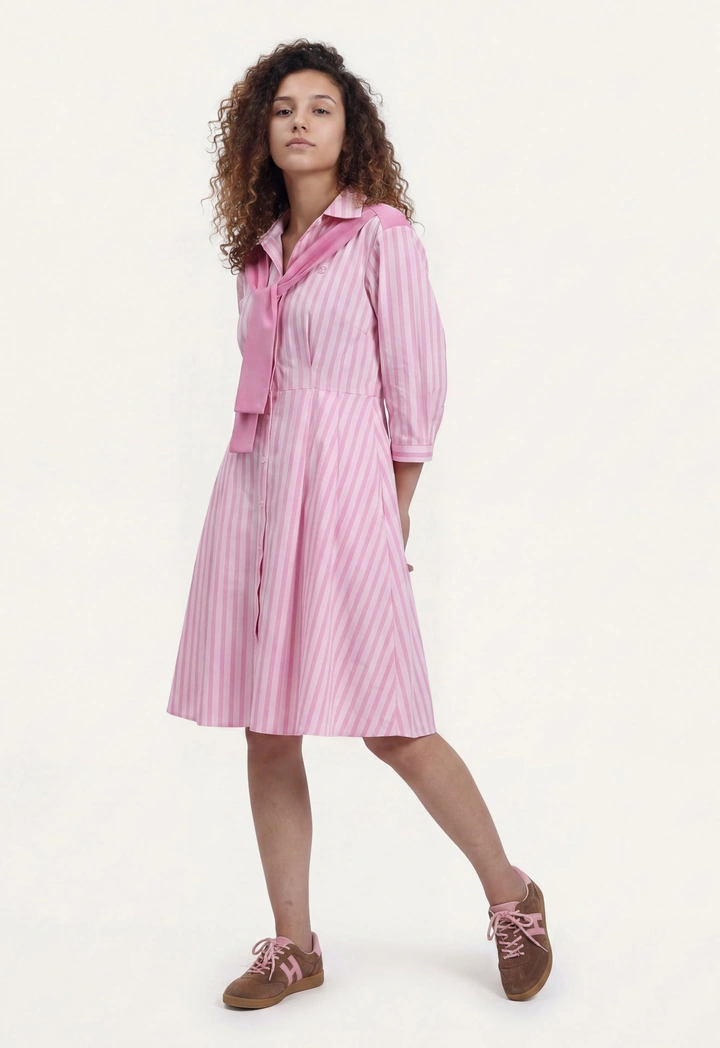 Tie-Detailed Striped Dress
