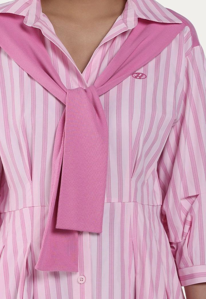 Tie-Detailed Striped Dress