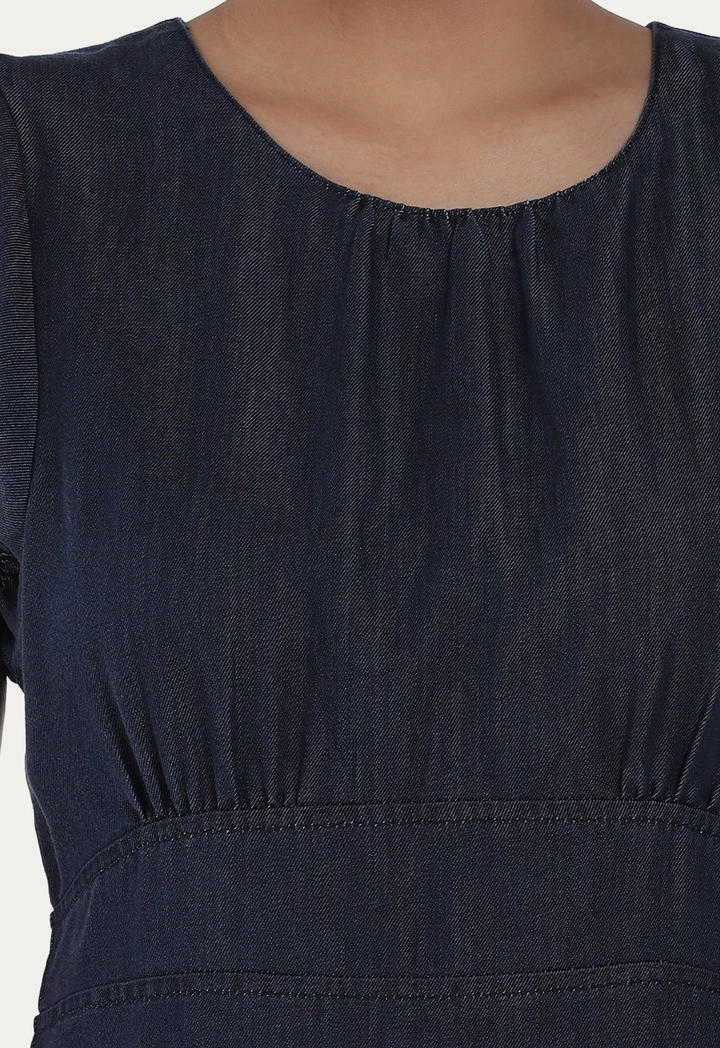 Back Slit Solid Midi Dress