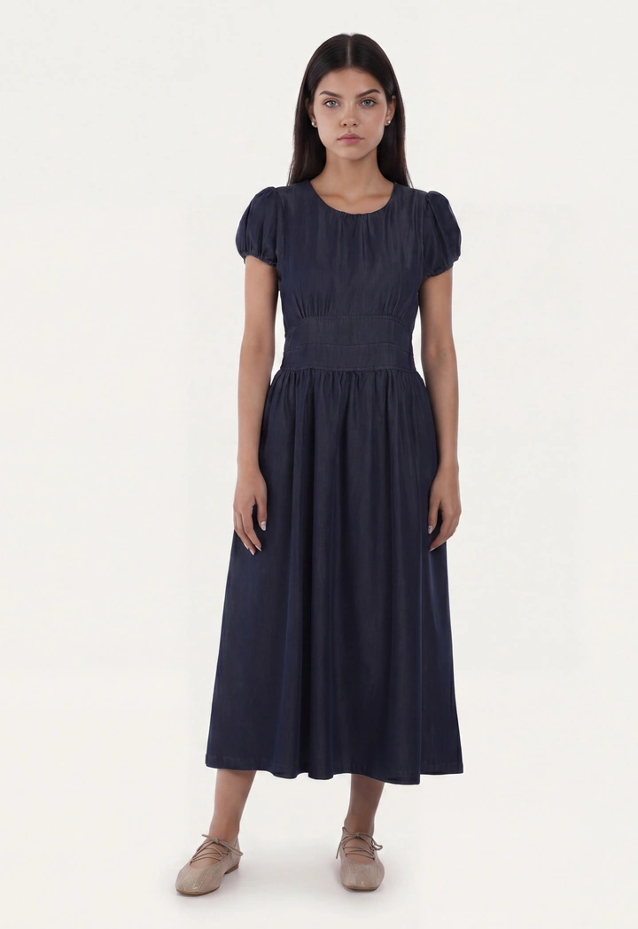 Back Slit Solid Midi Dress