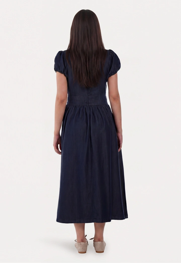 Back Slit Solid Midi Dress