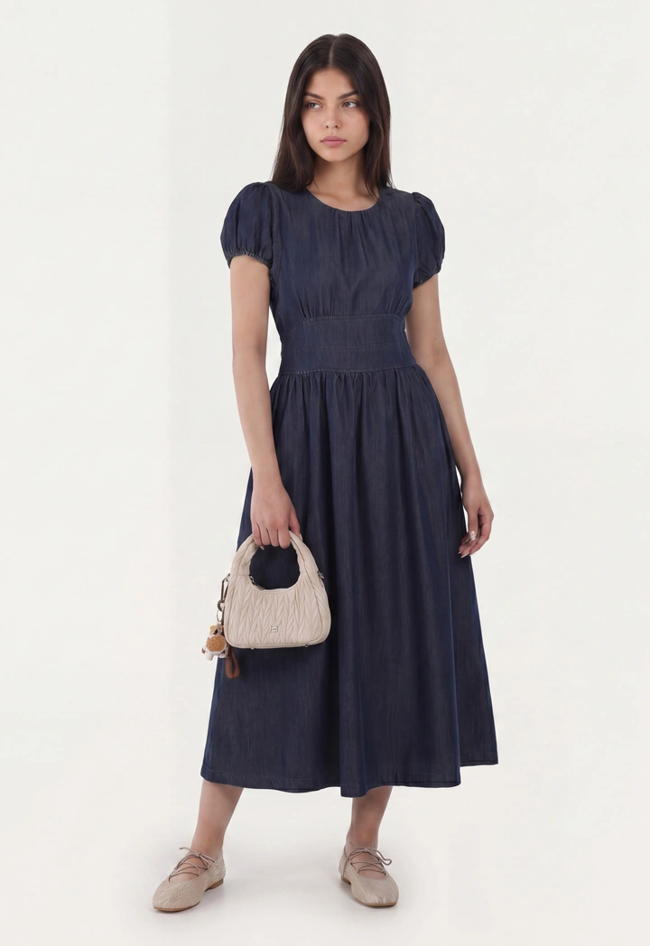 Back Slit Solid Midi Dress