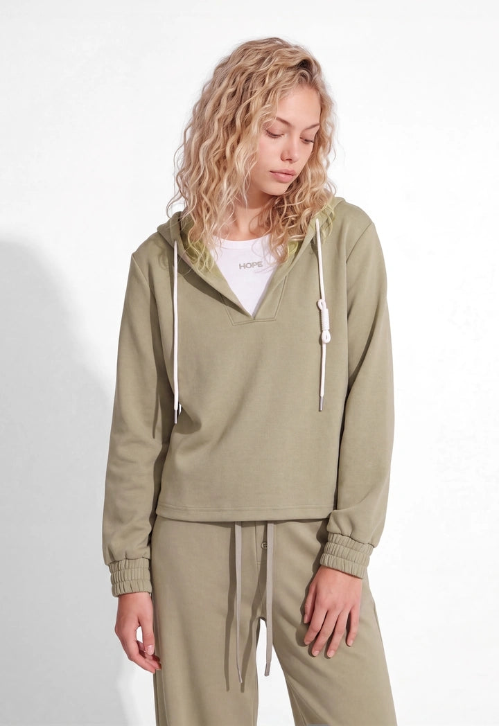 Drawstring-Hem Casual Hoodie