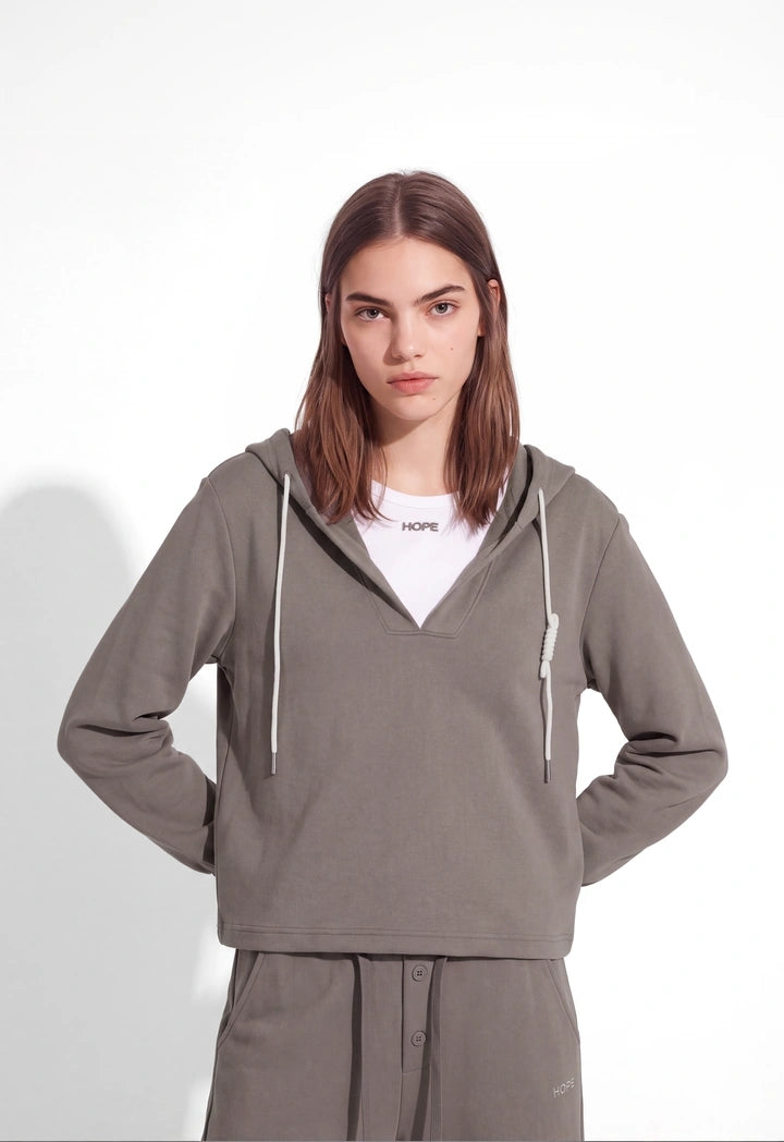 Drawstring-Hem Casual Hoodie