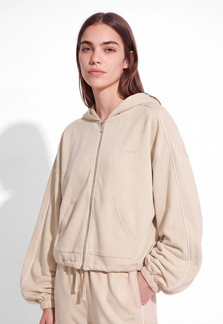 Drawstring-Hem Hooded Jacket