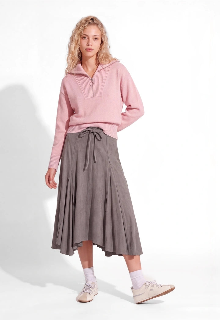 Asymmetrical Hem Suede Skirt