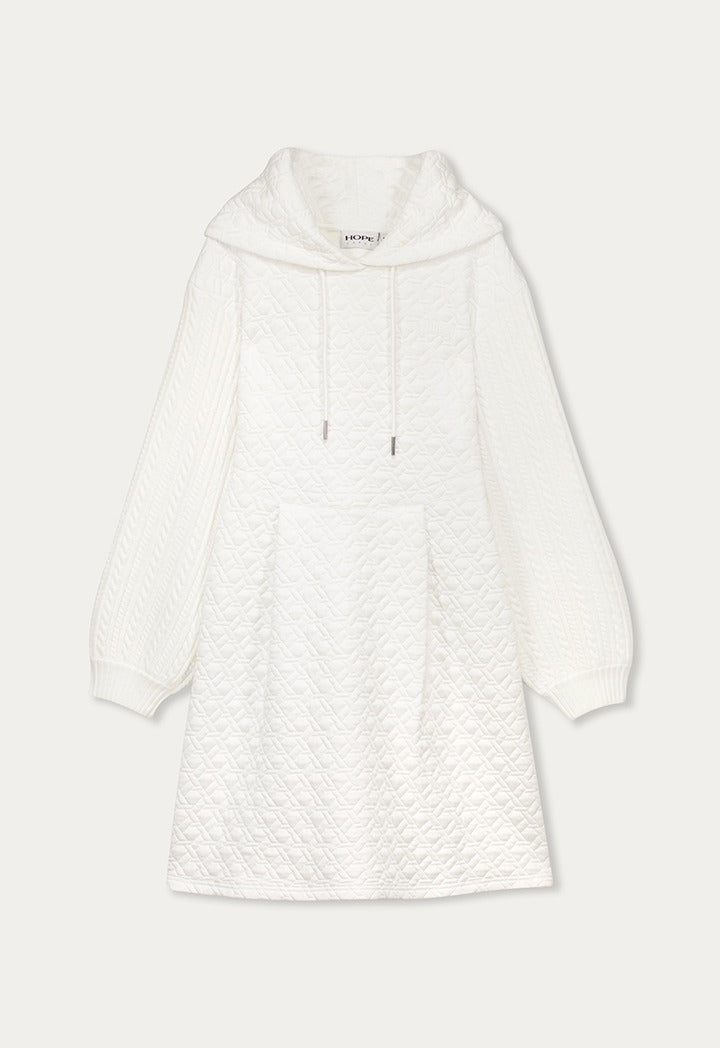 Mixed-Fabric Solid Dress Off White