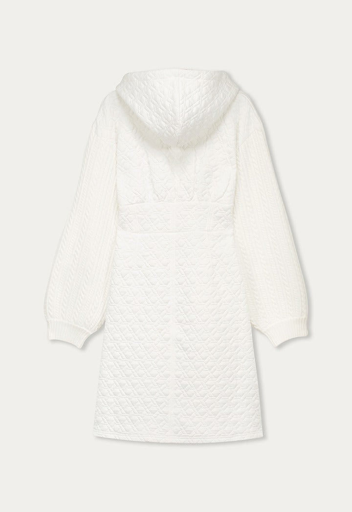 Mixed-Fabric Solid Dress Off White