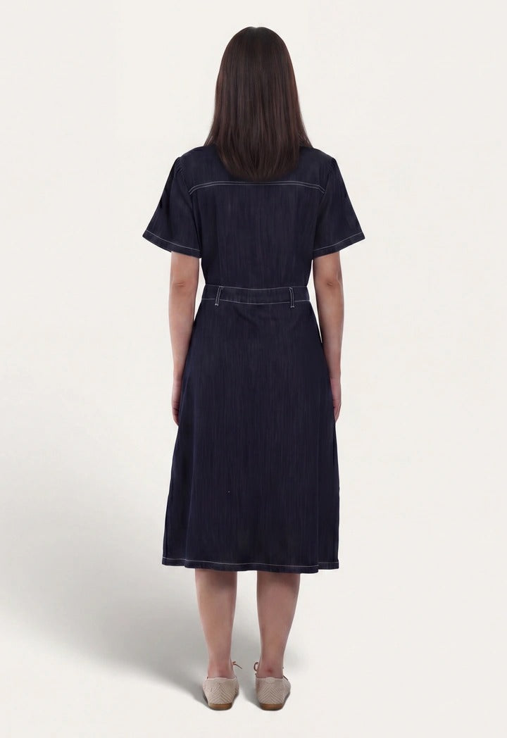 Multi Pockets Denim Shirt Dress