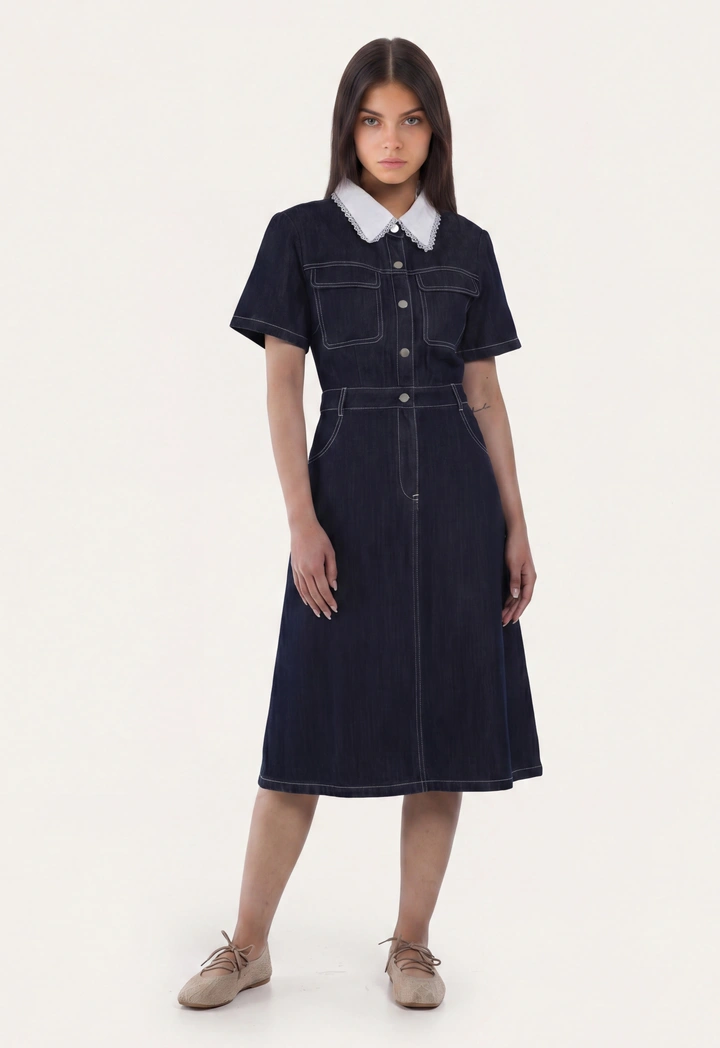 Multi Pockets Denim Shirt Dress