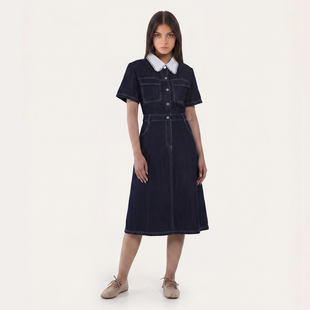 Multi Pockets Denim Shirt Dress